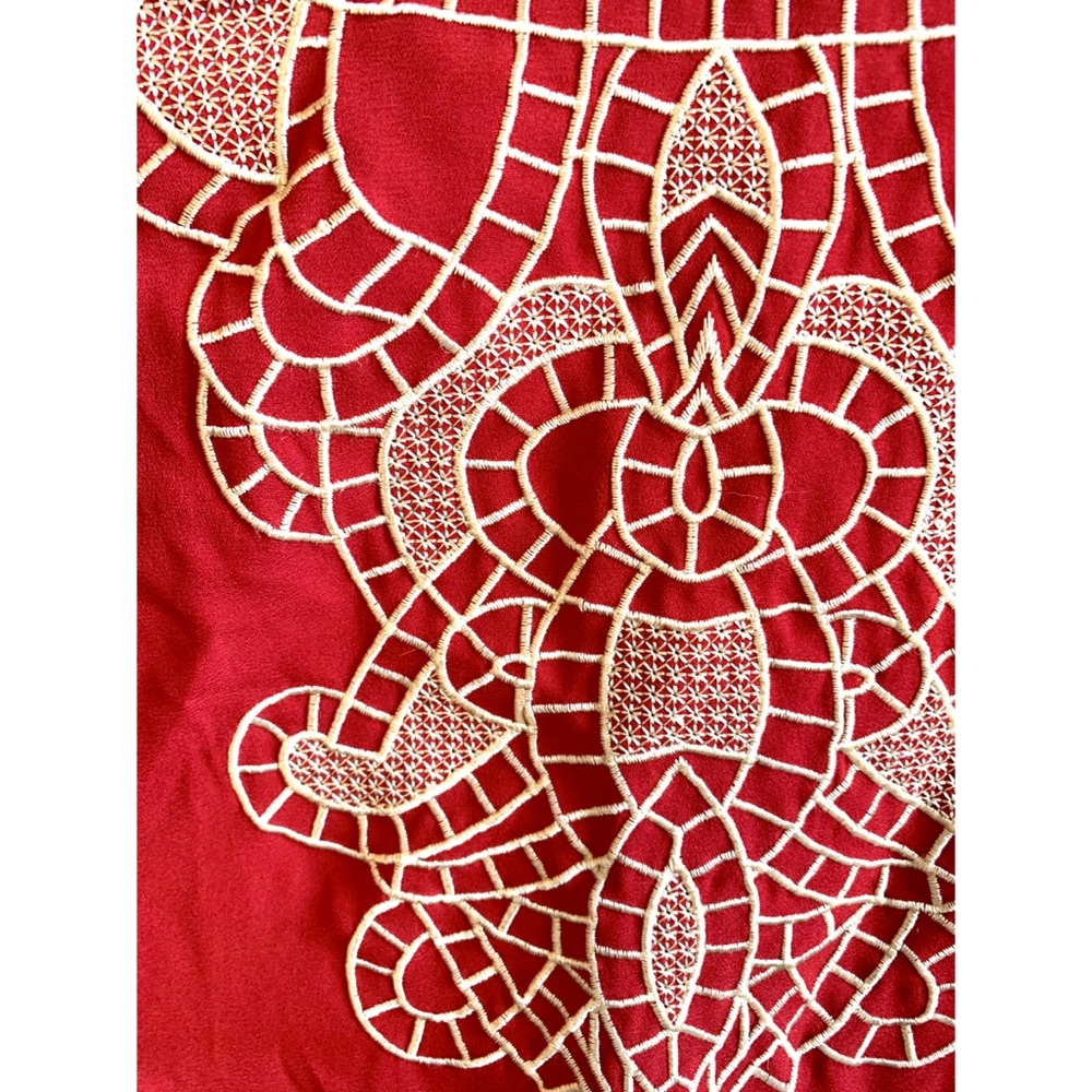 Red Blouse with Flowy, Cuffed Sleeves - Picture 2 of 4